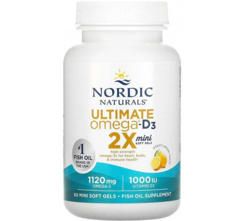 Рыбий жир с витамином Д3 Nordic Naturals Ultimate Omega 2X 60 гел мини капс лимон