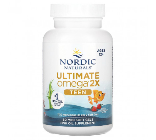 Омега для подростков Nordic Naturals Teen Ultimate Omega 2X от 12 лет 60 мини гел капс вкус клубники