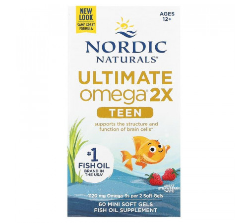 Омега для подростков Nordic Naturals Teen Ultimate Omega 2X от 12 лет 60 мини гел капс вкус клубники