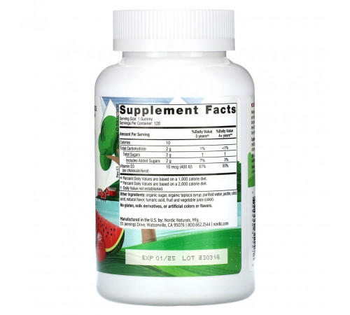 Витамин Д3 для детей Nordic Naturals Vitamin D3 Gummies KIDS 400 МЕ 120 жев конф арбуз