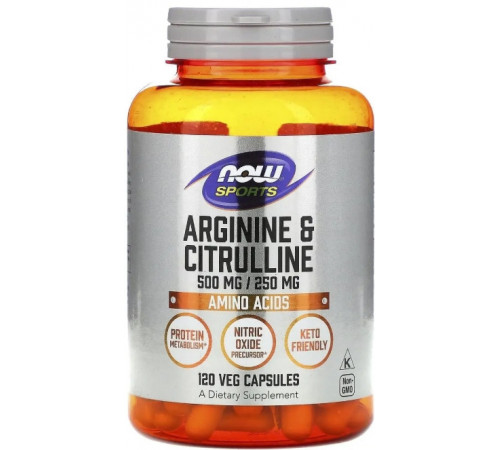 Аргінін та цитрулін Now Foods Arginine & Citrulline Sports 500 мг/250 мг 120 вег капс