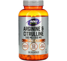 Аргінін та цитрулін Now Foods Arginine & Citrulline  500 мг/250 мг 240 вег капс