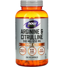 Аргінін та цитрулін Now Foods Arginine & Citrulline  500 мг/250 мг 240 вег капс