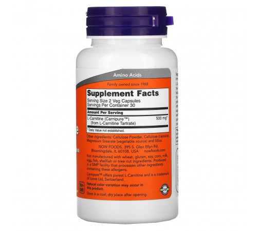 L-карнітин Now Foods L-Carnitine 250 мг 60 вегетаріанських капсул