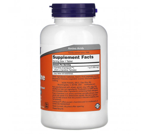 L-карнітин, L-Carnitine, Now Foods, 1000 мг, 100 таблеток
