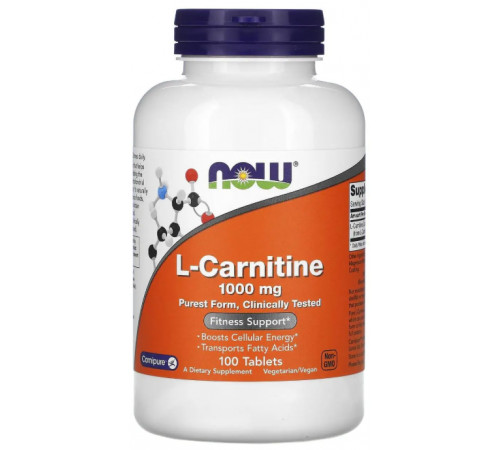 L-карнітин, L-Carnitine, Now Foods, 1000 мг, 100 таблеток