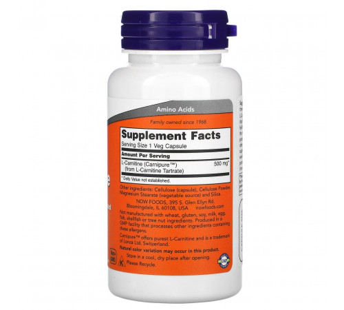 L-карнітин Now Foods L-Carnitine 500 мг 60 вегетаріанських капсул