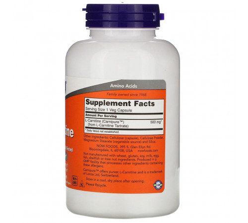 L-карнітин Now Foods L-Carnitine 500 мг 180 вегетаріанських капсул