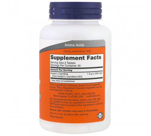 Ацетил карнітин Now Foods Acetyl-L-Carnitine 750 мг 90 таблеток