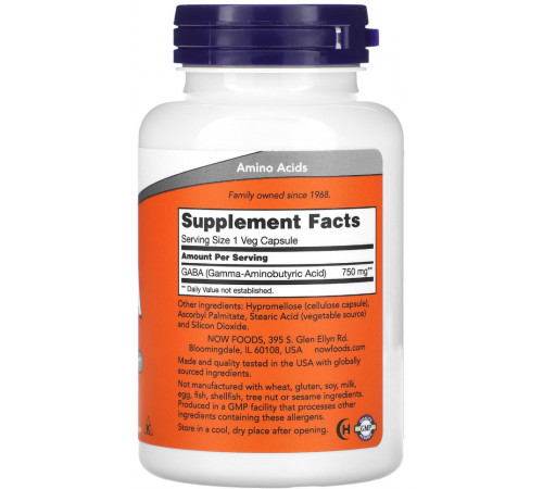 Гамма-аміномасляна кислота 750 мг Now Foods GABA 100 капс