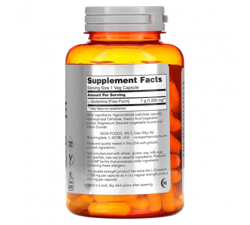 L-глютамін Now Foods L-Glutamine 1000 мг 120 вегетаріанських капсул