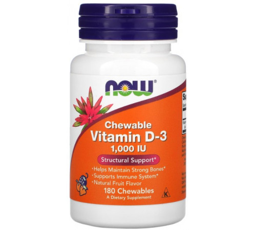 Вітамін Д-3 Now Foods Vitamin D-3 1000 МЕ 180 жувальних таблеток Фрукти