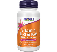 Вітамін Д3 та К2 для кісток та судин Now Foods Vitamin D-3 & K-2 120 капс