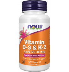 Вітамін Д3 та К2 для кісток та судин Now Foods Vitamin D-3 & K-2 120 капс