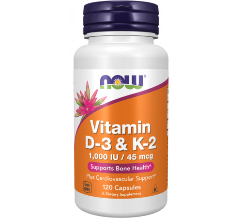 Вітамін Д3 та К2 для кісток та судин Now Foods Vitamin D-3 & K-2 120 капс