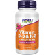 Вітамін Д3 та К2 для кісток та судин Now Foods Vitamin D-3 & K-2 120 капс