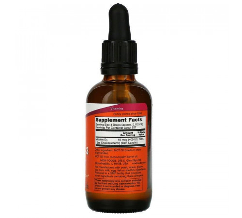 Витамин Д3 жидкий Now Foods Liquid Vitamin D-3 10 мкг (400 МЕ) 59 мл