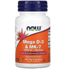 Вітамін D3 з вітаміном К2 Now Foods МК-7 Mega D-3 & MK-7 180 мкг 60 вег капс
