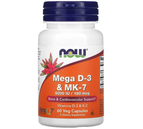 Витамин D3 с витамином К2 Now Foods МК-7 Mega D-3 & MK-7 180 мкг 60 вег капс