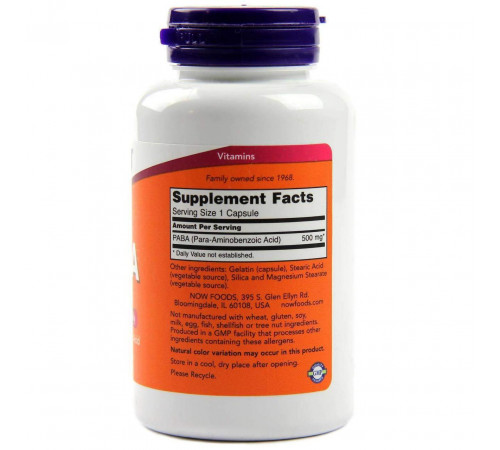 ПАБК ( Вітамін В10) Now Foods PABA 500 мг 100 капсул