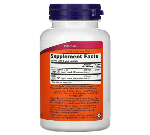 Ніацин Вітамін В3 Now Foods Flush-Free Niacin 500 мг 90 капс