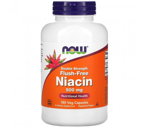 Ніацин (Вітамін В3) Now Foods Flush-Free Niacin 500 мг 180 вег капсул