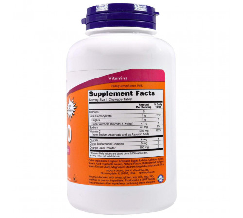 Вітамін С Now Foods Chewable C-500 100 жов таб апельсин