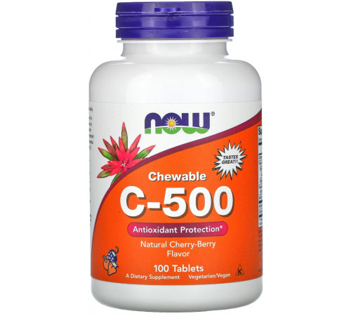 Вітамін С-500 Now Foods Chewable Vitamin C вишневий та ягідний смак 100 таб