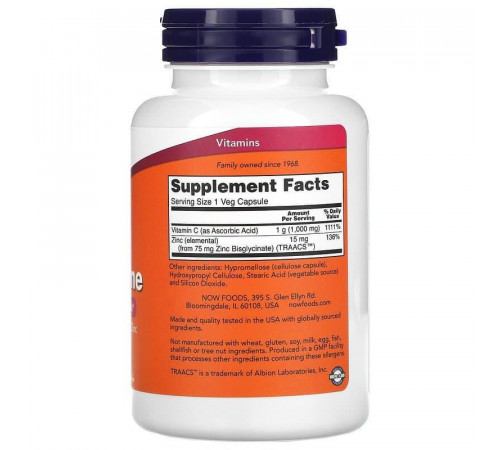 Вітамін С та цинк Now Foods C-1000 Zinc Immune 1000 мг/15 мг 90 вег капс