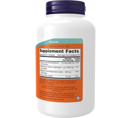 Кальцій та магній, Calcium & Magnesium, Now Foods, з вітаміном D-3 та цинком, 120 гелевих капсул