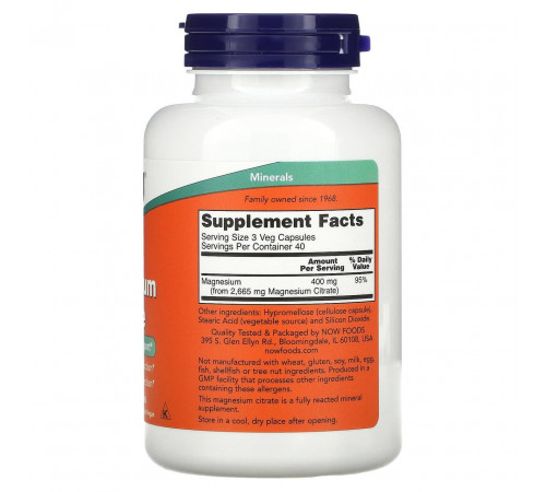 Магній цитрат Now Foods Magnesium Citrate 120 рослинних капсул