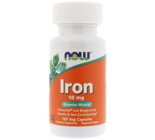 Залізо для гемоглобіну 18 мг Now Foods Iron 120 капс