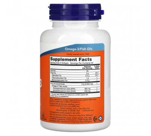 Омега-3 для сердца Now Foods Omega-3 180 ЭПК/ 120 ДГК 100 гел капс