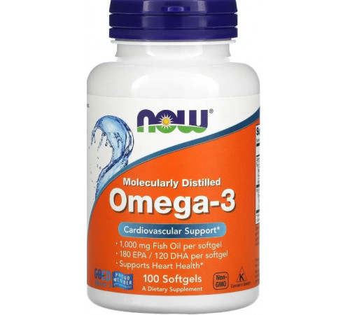 Омега-3 для сердца Now Foods Omega-3 180 ЭПК/ 120 ДГК 100 гел капс