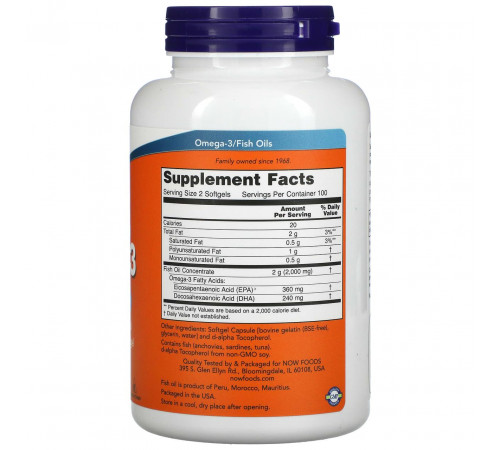 Риб'ячий жир Омега 3 Now Foods Omega-3 180 ЕПК/120 ДГК 200 капсул