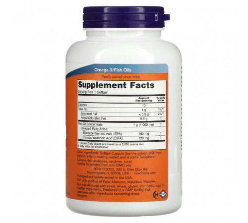 Омега-3 рыбий жир Now Foods Omega-3 180 ЭПК/ 120 ДГК 90 капс