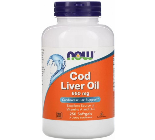 Риб'ячий жир з печінки тріски Now Foods Cod Liver Oil 650 мг 250 капсул