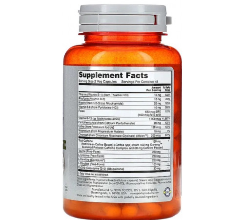 Энергетик для спорта NOW Foods Sustained Energy 90 вег капс