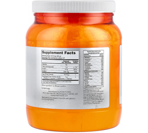 Яєчний протеїн з BCAA NOW Foods Sports Egg White Protein BCAAs NOW Foods Sports без смаку 544 г