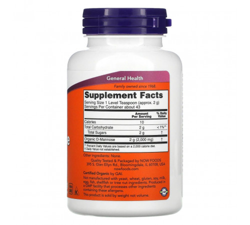 D-манноза Now Foods Certified Organic D-Mannose 85 грамм