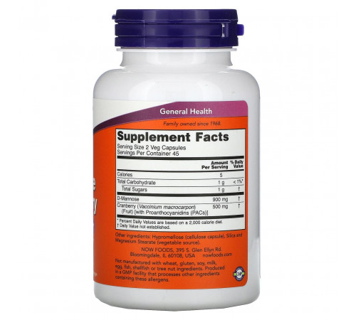 Манноза Журавлина Now Foods Mannose Cranberry 90 вег капс