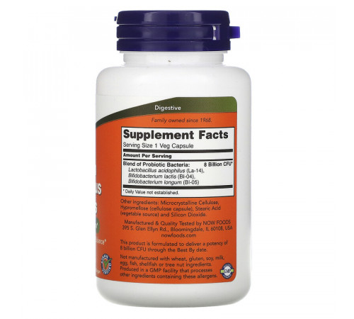 Пробіотики для травлення Now Foods Acidophilus & Bifidus 60 вег капс