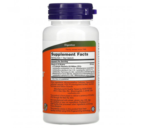 Пробиотики Now Foods Probiotic-10 25 млрд 100 растительных капсул