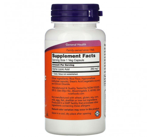 Альфа-ліпоєва кислота Now Foods  Alpha Lipoic Acid 250 мг 60 капс