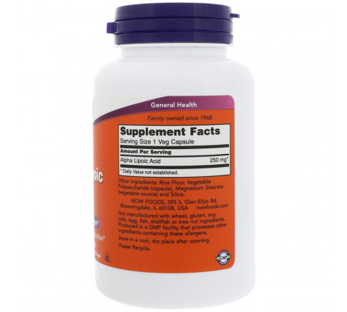 Альфа-липоевая кислота Now Foods Alpha Lipoic Acid 250 мг 120 вег капсул