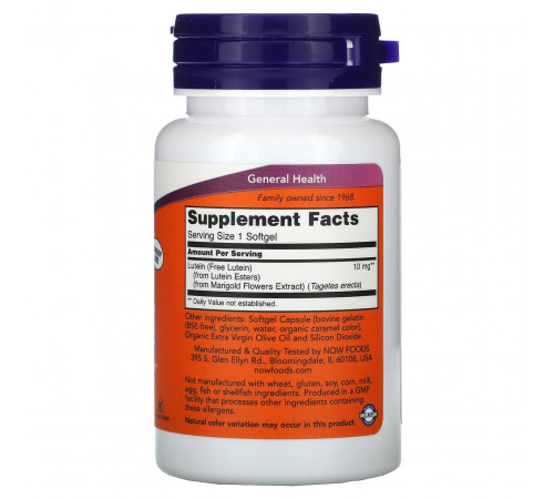 Лютеїн для зору Now Foods Lutein 10 мг 60 капс