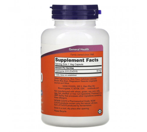 Коензим Q10  Now Foods CoQ10 60 мг 180 вегетаріанських капсул
