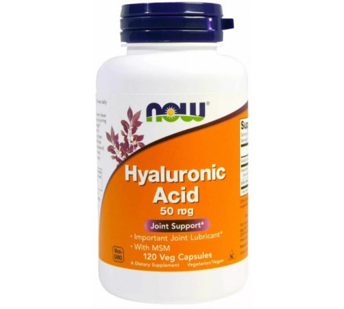 Гіалуронова кислота + МСМ Now Foods Hyaluronic Acid With MSM 50 мг 120 вег капсул