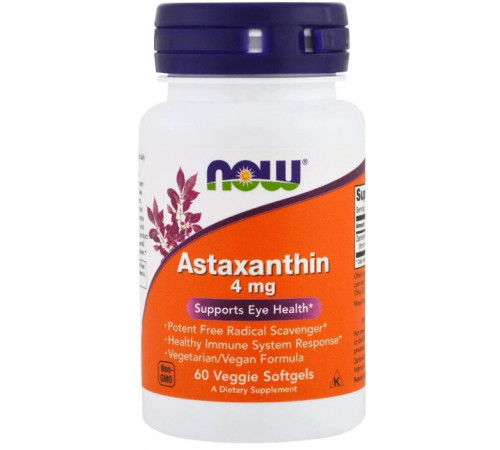Астаксантин Now Foods Astaxanthin 4 мг 60 вег гел капс