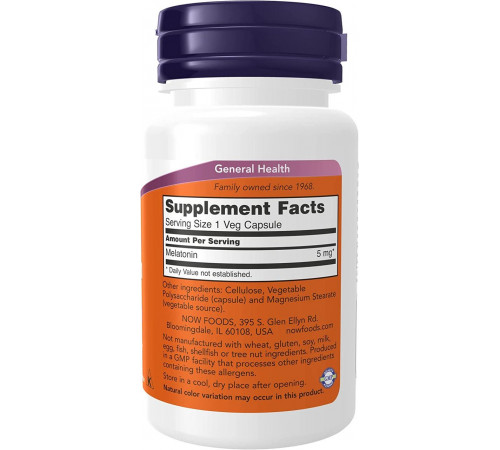 Мелатонін для сну Now Foods Melatonin 5 мг 60 вег капс